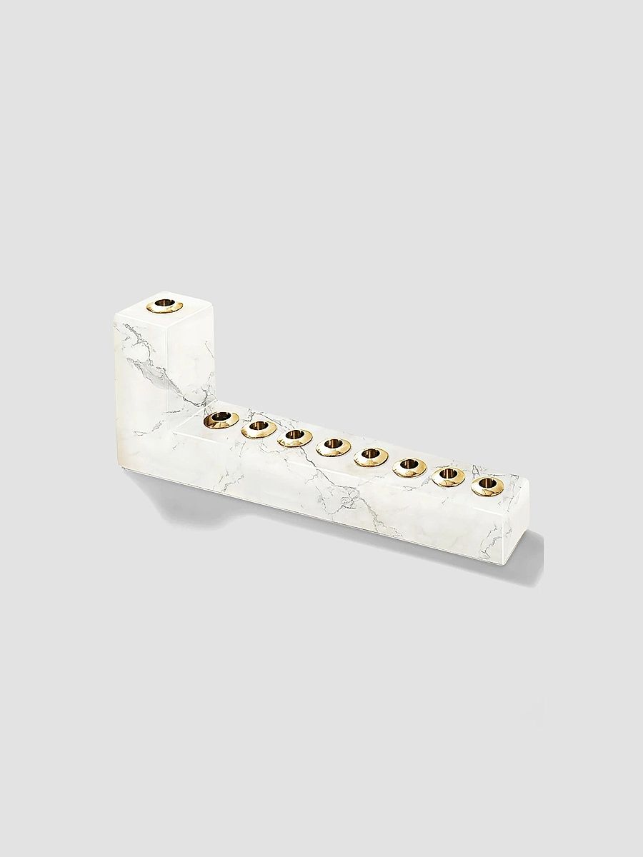 Brillante Marble & Goldtone Stainless Steel Menorah - White And Gold