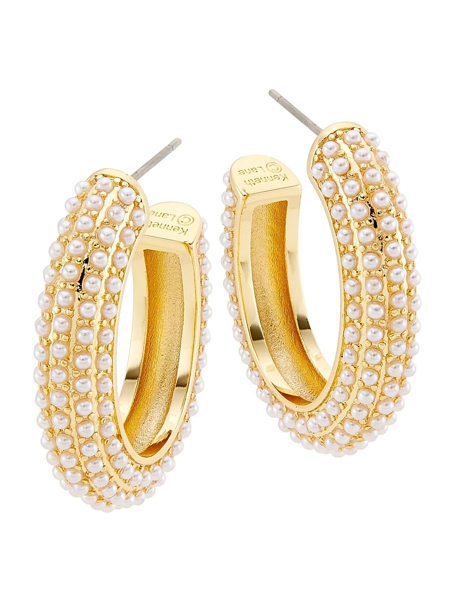 Women's 14K Gold-Plated & Faux Pearl Hoop Earrings - Gold