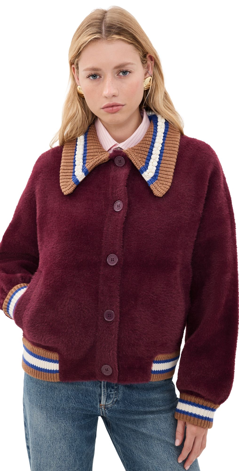 ESSENTIEL ANTWERP Kamore Knit Jacket with Collar Combo2 Wine Not S