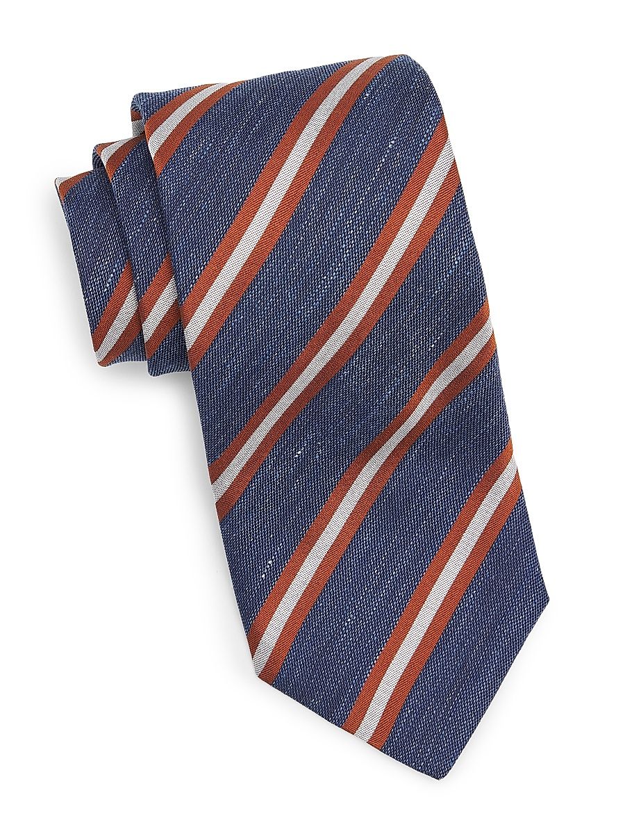 Men's Striped Silk Tie - Navy