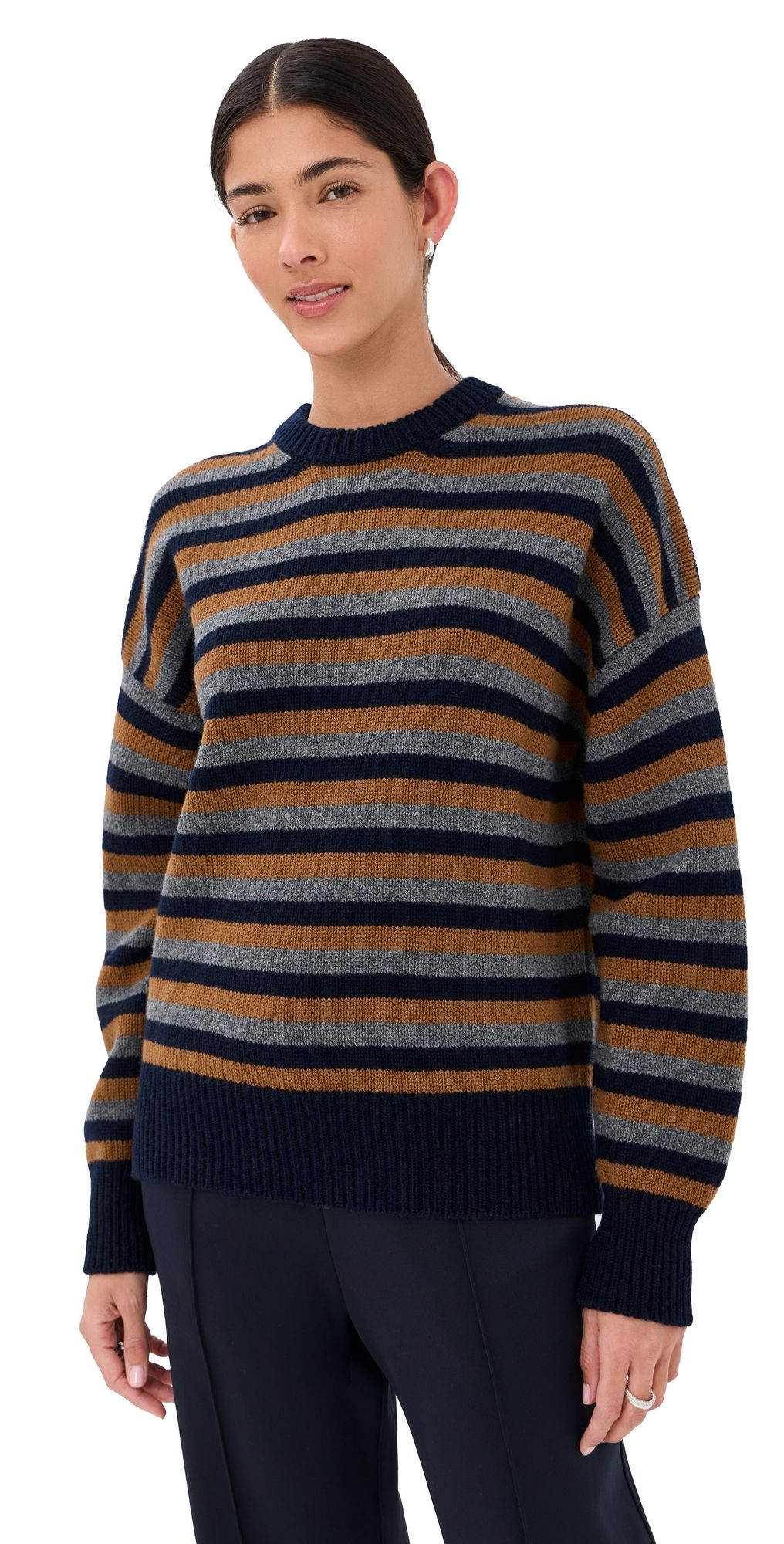 &Daughter Balla Slouch Crewneck Sweater Navy/Vicuna/Derby Grey M