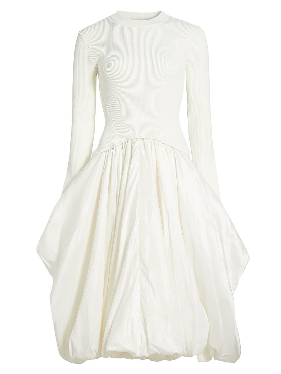 Women's Kenlie Mixed-Media Bubble Skirt Midi-Dress - Ivory - Size Medium