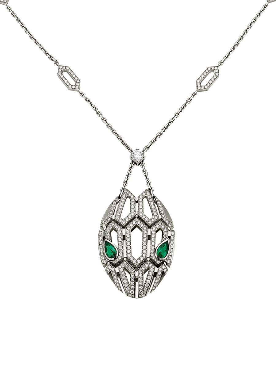 Women's Serpenti Seduttori 18K White Gold, Diamond & Emerald Pendant Necklace - White Gold