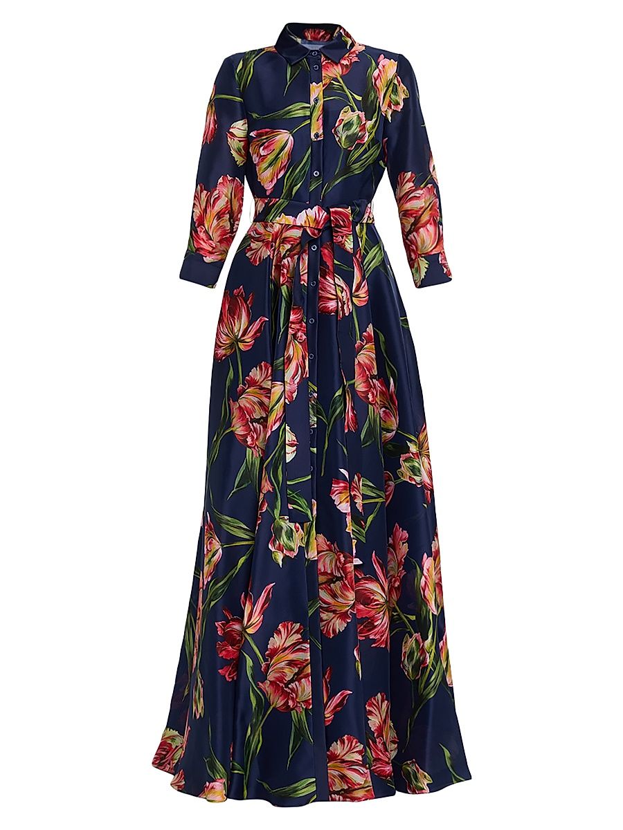 Women's Tulip Silk Belted Shirtdress - Dark Navy - Size 6