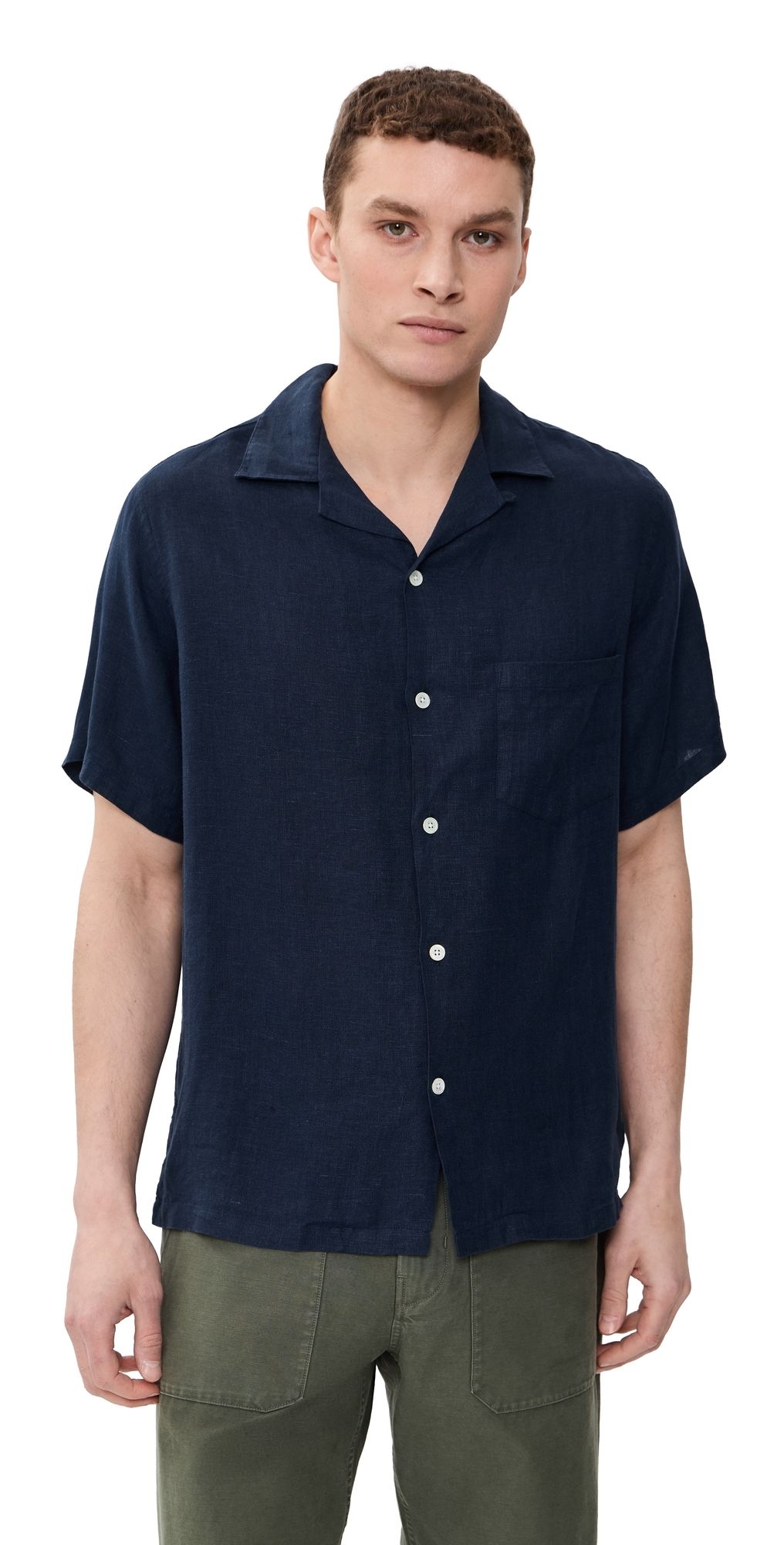 Portuguese Flannel Linen Camp Collar Shirt Navy XL