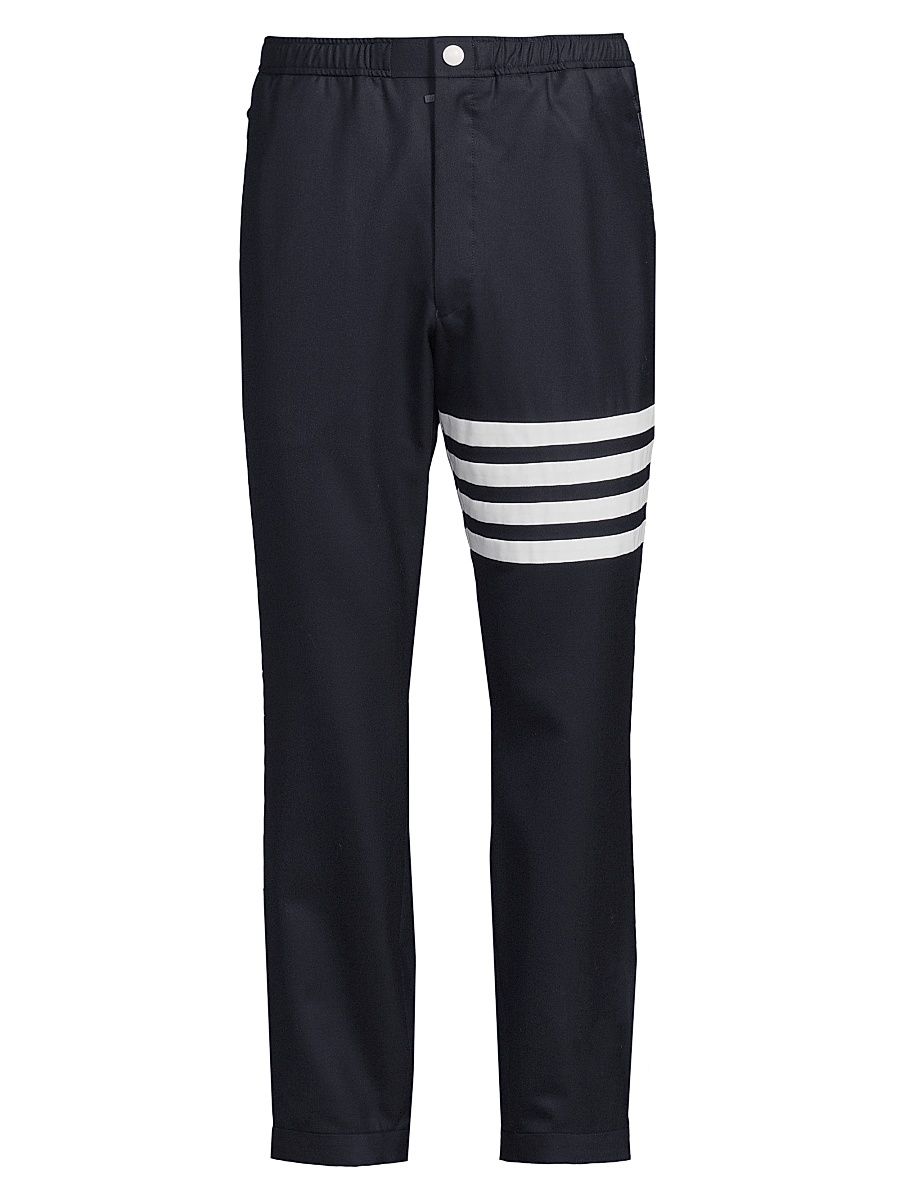 Men's Striped Snap-Front Elasticized Track Trousers - Navy - Size Medium