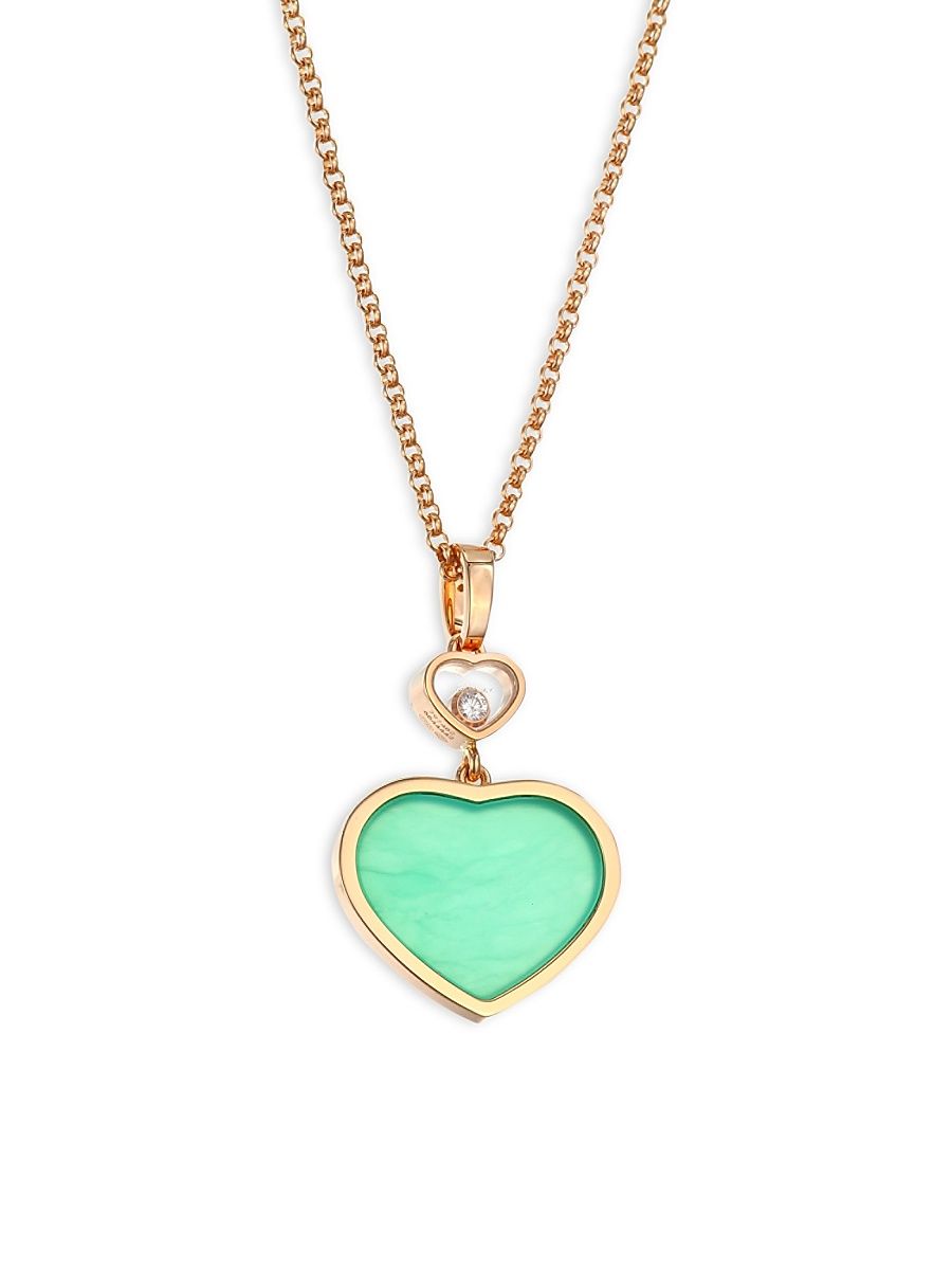 Women's Happy Hearts 18K Rose Gold, Diamond & Chrysoprase Pendant Necklace - Rose Gold