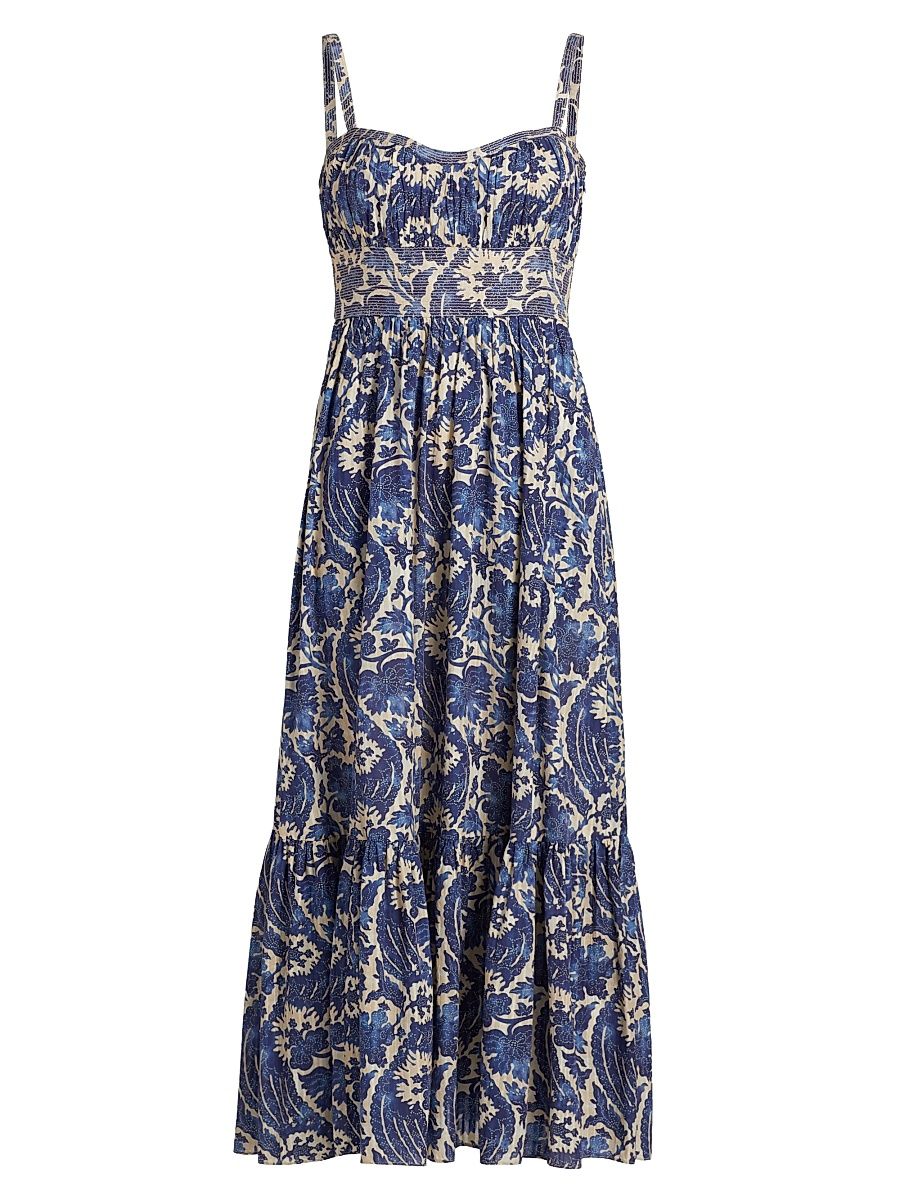 Women's Nadine Abstract Cotton-Blend Cami Midi-Dress - Ocean - Size 14