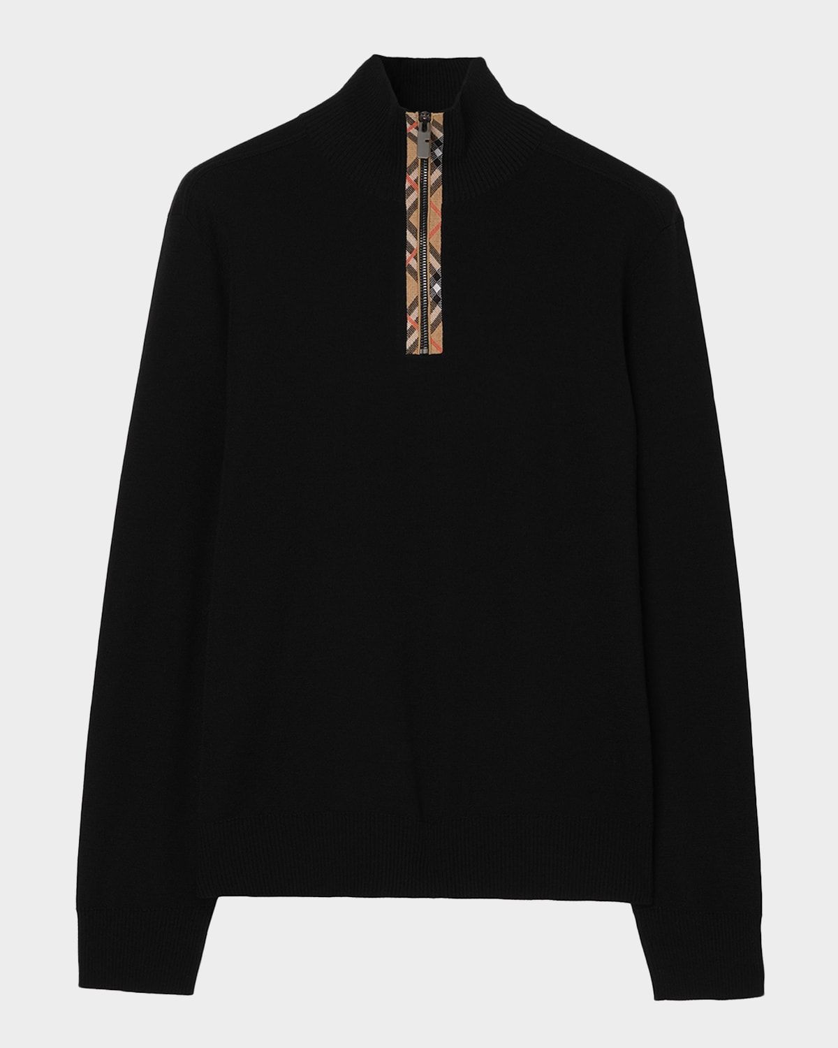 Men & apos;s Check Trim Wool Half-Zip Sweater