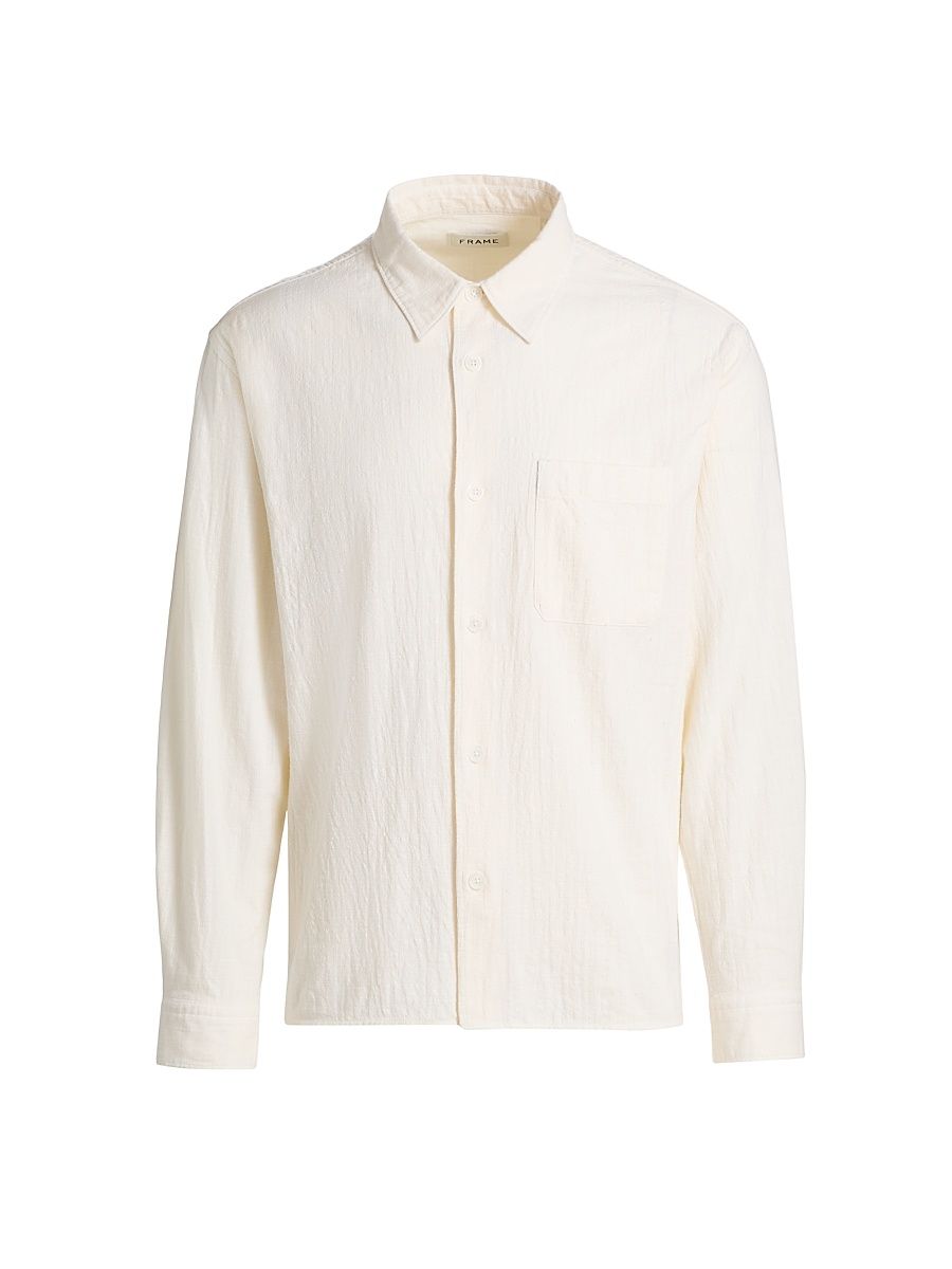 Men's Textured Cotton Shirt - Off White - Size XXL