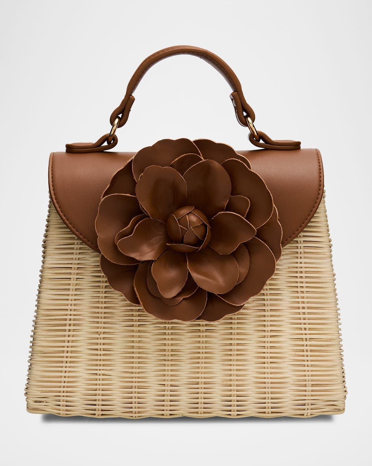 Melody Flower-Embellished Rattan Top-Handle Bag