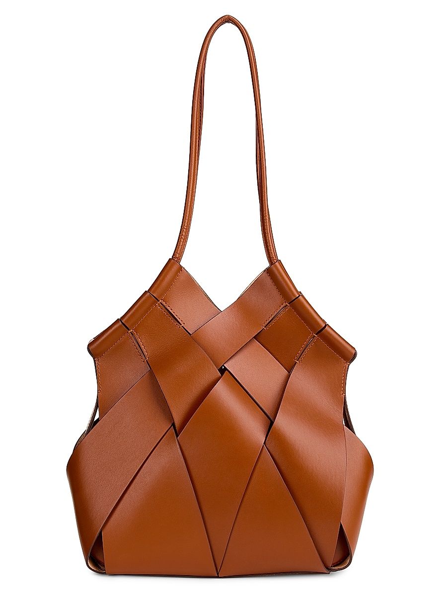 Women's Charlotte Basket-Weave Leather Shoulder Bag - Sierra