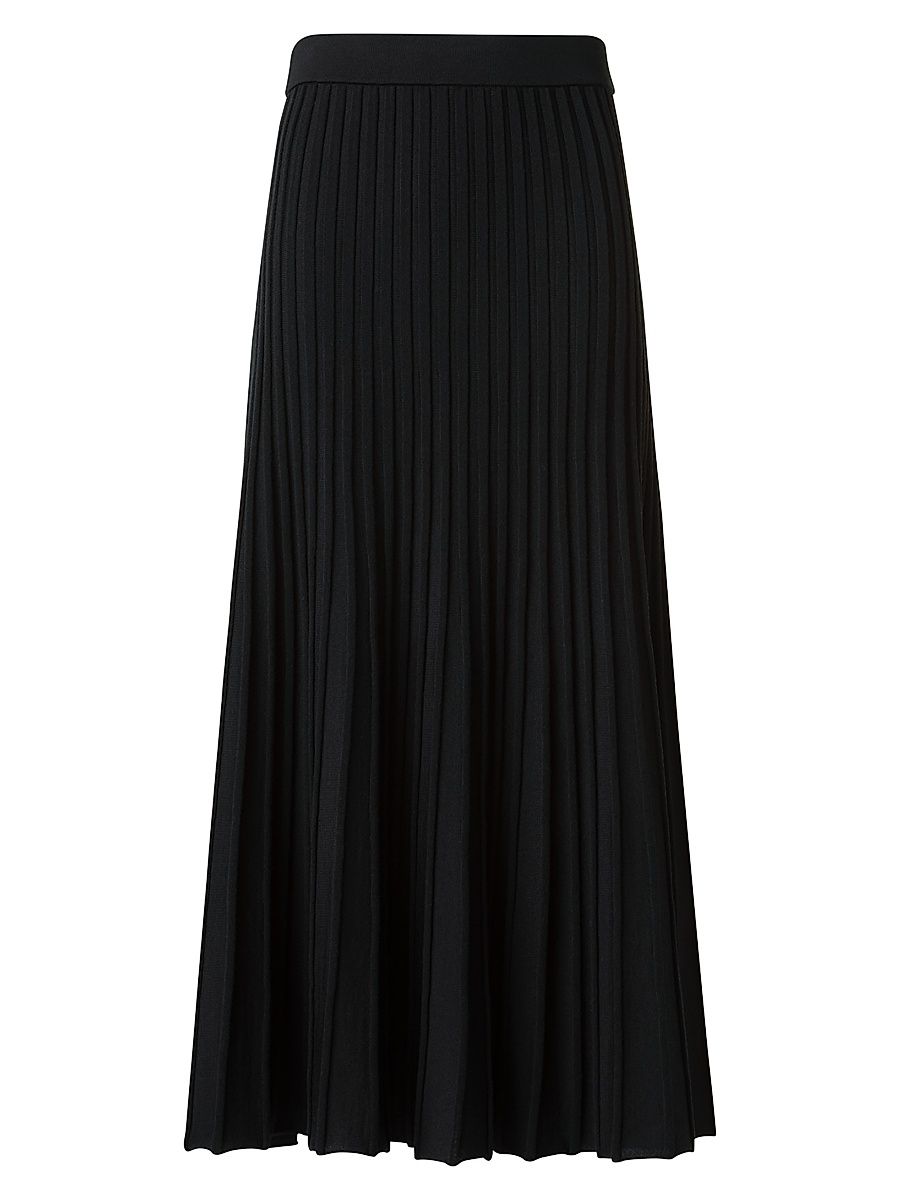 Women's Rib-Knit Wool Midi-Skirt - Black - Size 16