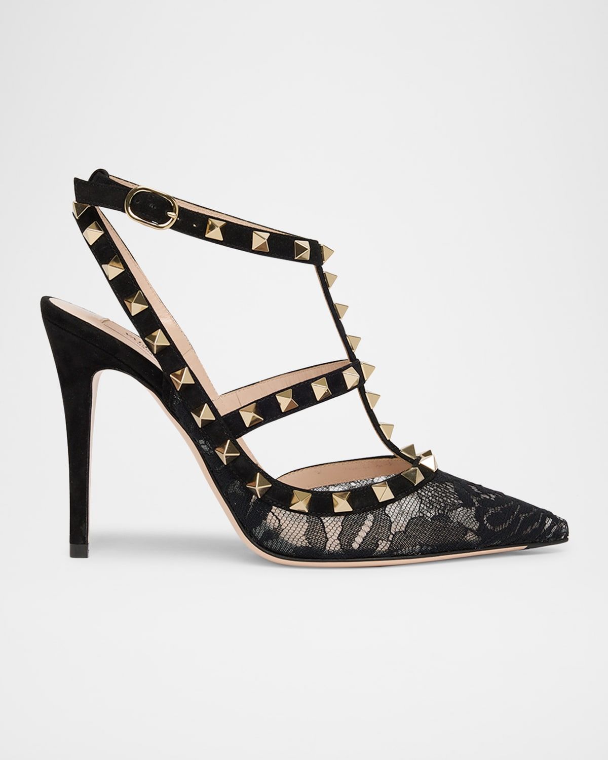 100mm Rockstud Lace Ankle-Strap Pumps