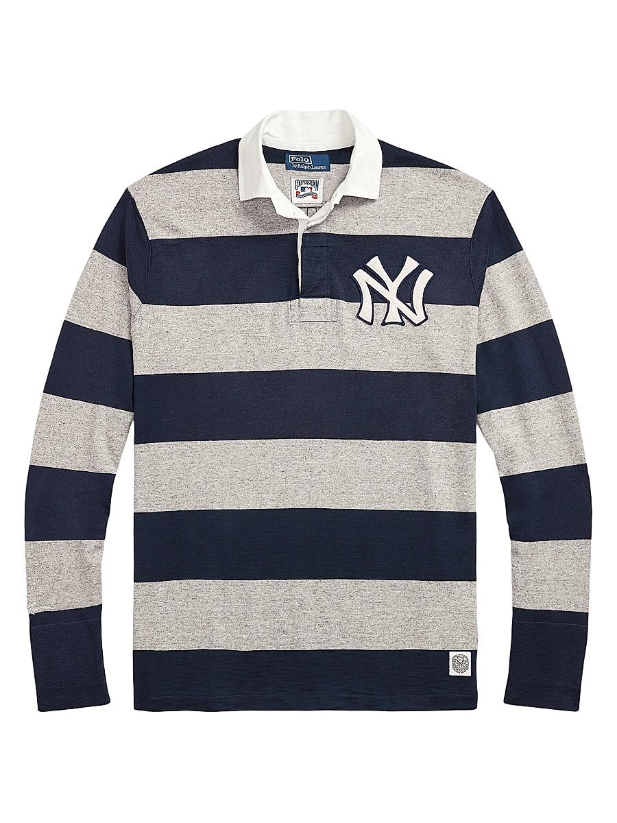 Men's Striped Cotton Rugby Shirt - Aviator Navy Loft Heather - Size Medium