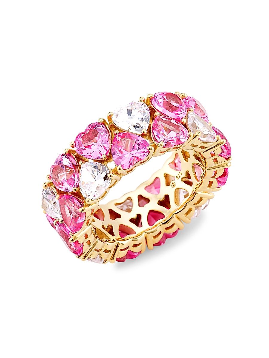 Women's Real Love 18K-Gold-Plated & Cubic Zirconia Heart Ring - Pink - Size 7