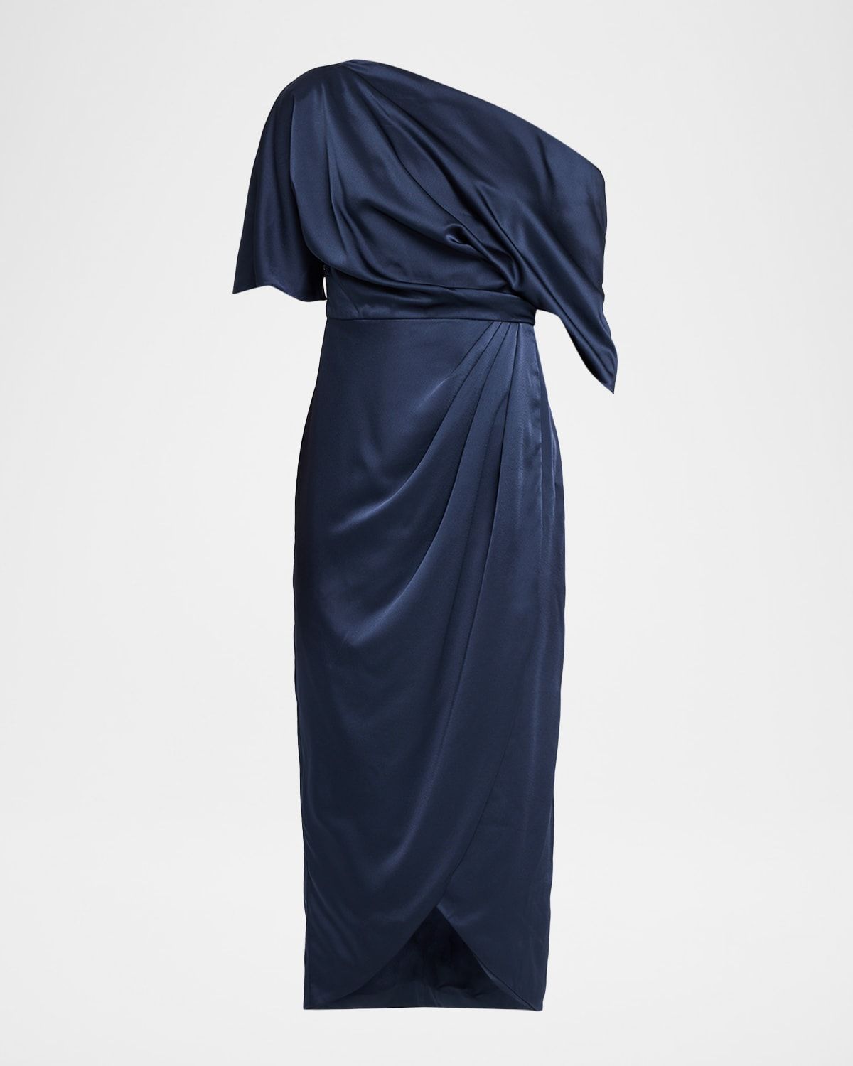 Rayna Draped One-Shoulder Satin Midi Dress