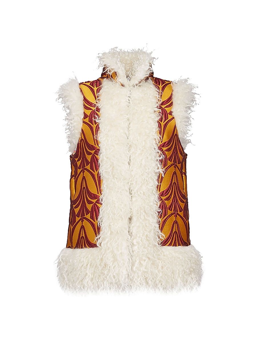 Women's Sleeveless Folk Jacket - Jacquard Papyrus Gold - Size XS