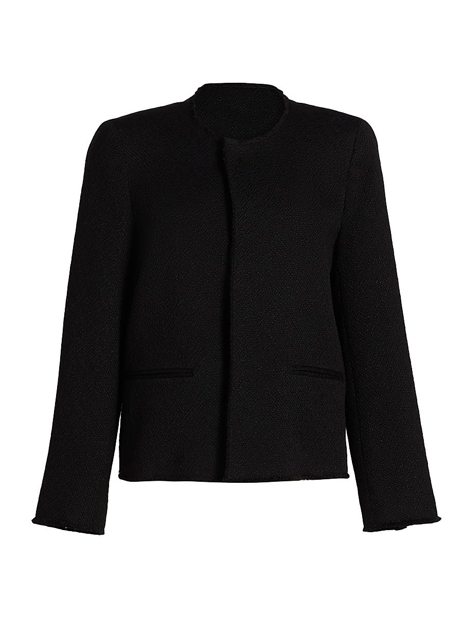 Women's Open-Front Bouclé Blazer - Black - Size 12