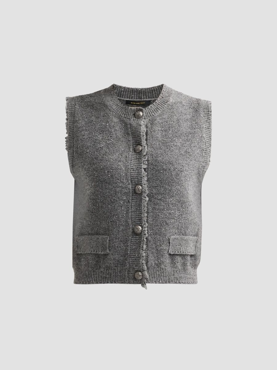 Kobi Halperin Women's Lilah Metallic Sleeveless Cardigan - Grey - Size XL