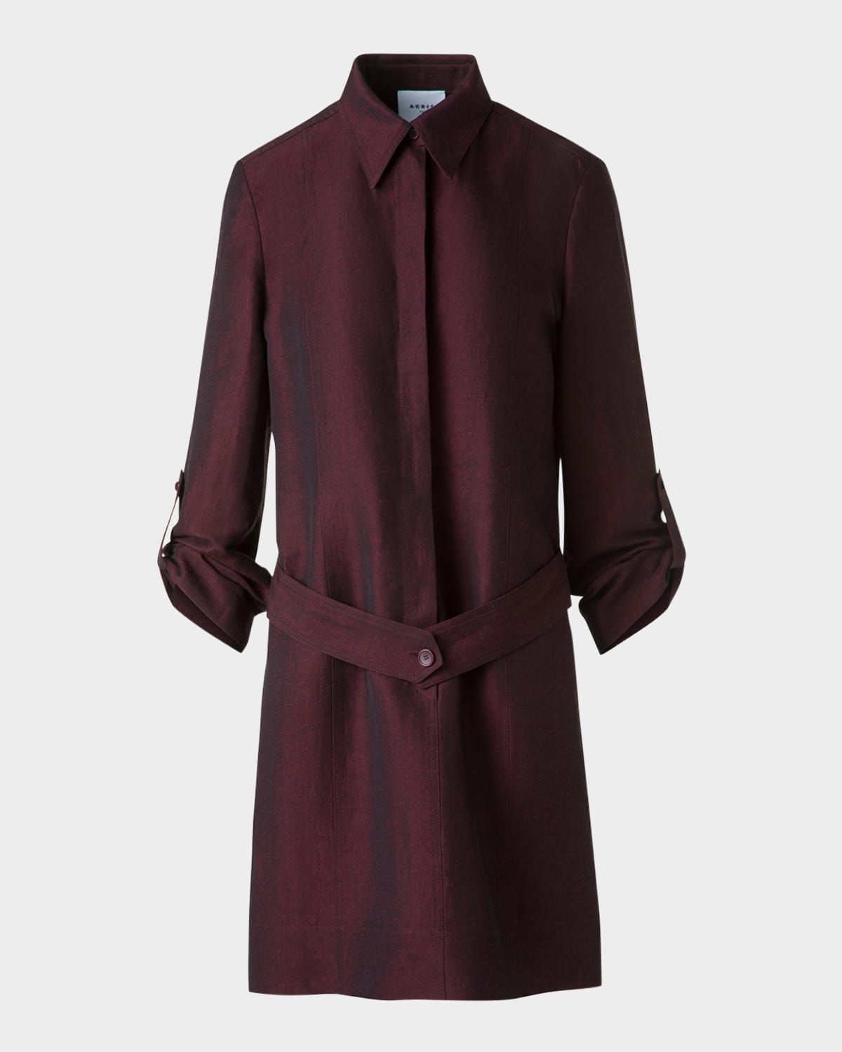 Long-Sleeve Belted Viscose-Linen Shirtdress