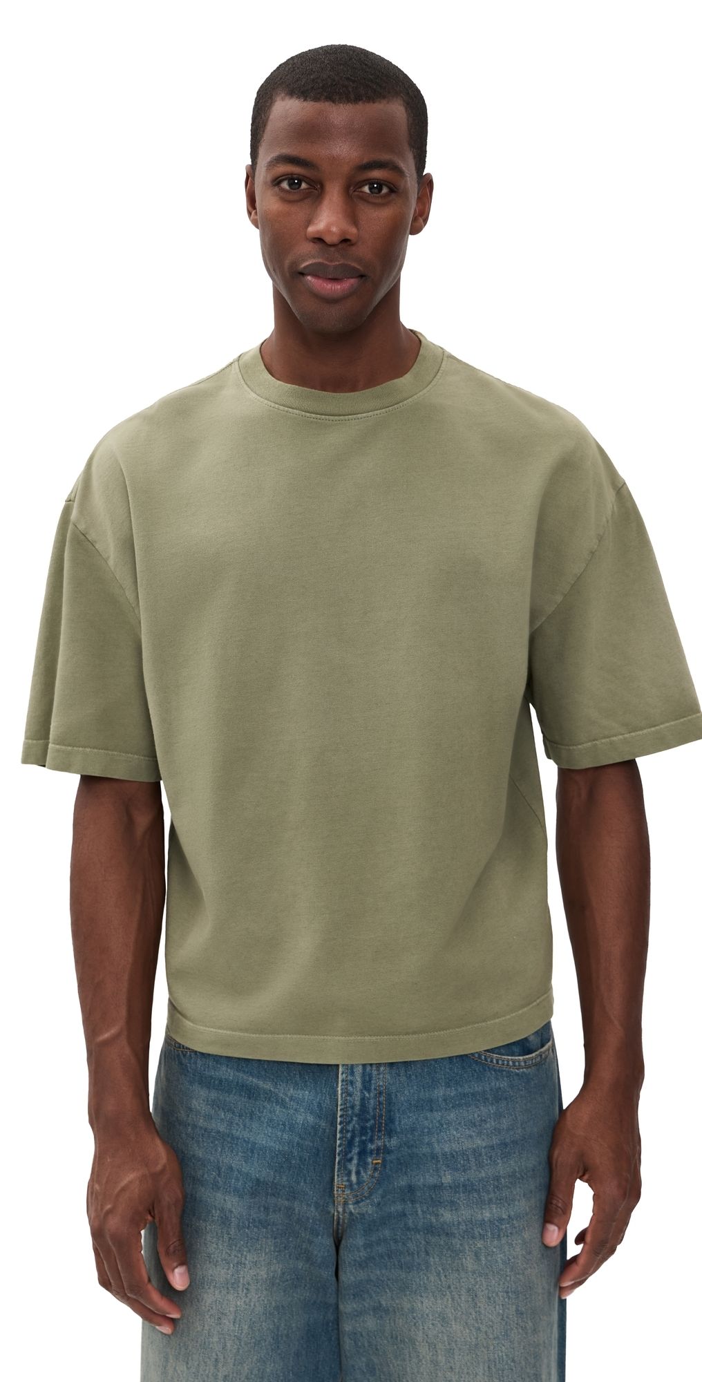 The Elder Statesman Cotton Cashmere Playa Boxy Tee Moss M