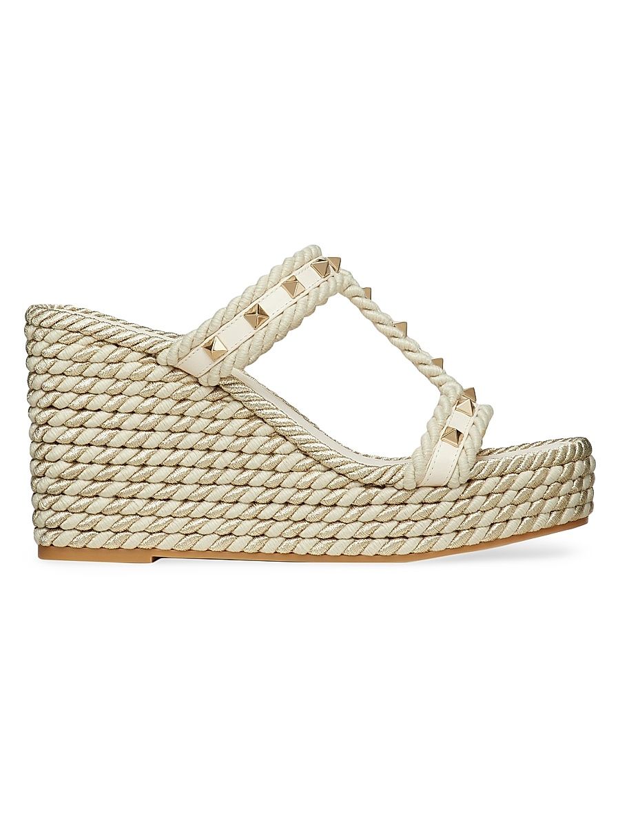 Women's Rockstud Wedges In Calfskin - Light Ivory - Size 11