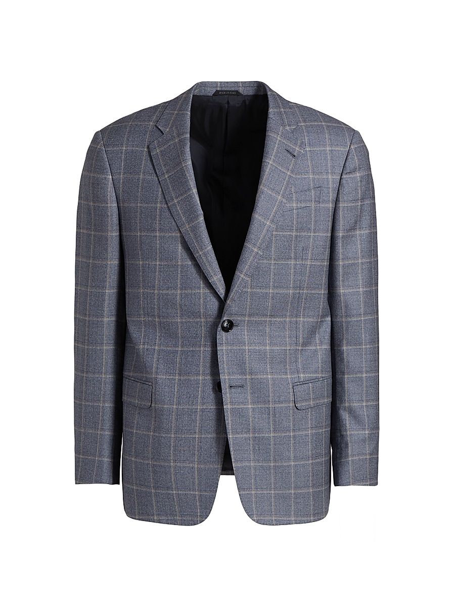 Men's Windowpane Plaid Wool Sport Coat - Blue Tan - Size 40