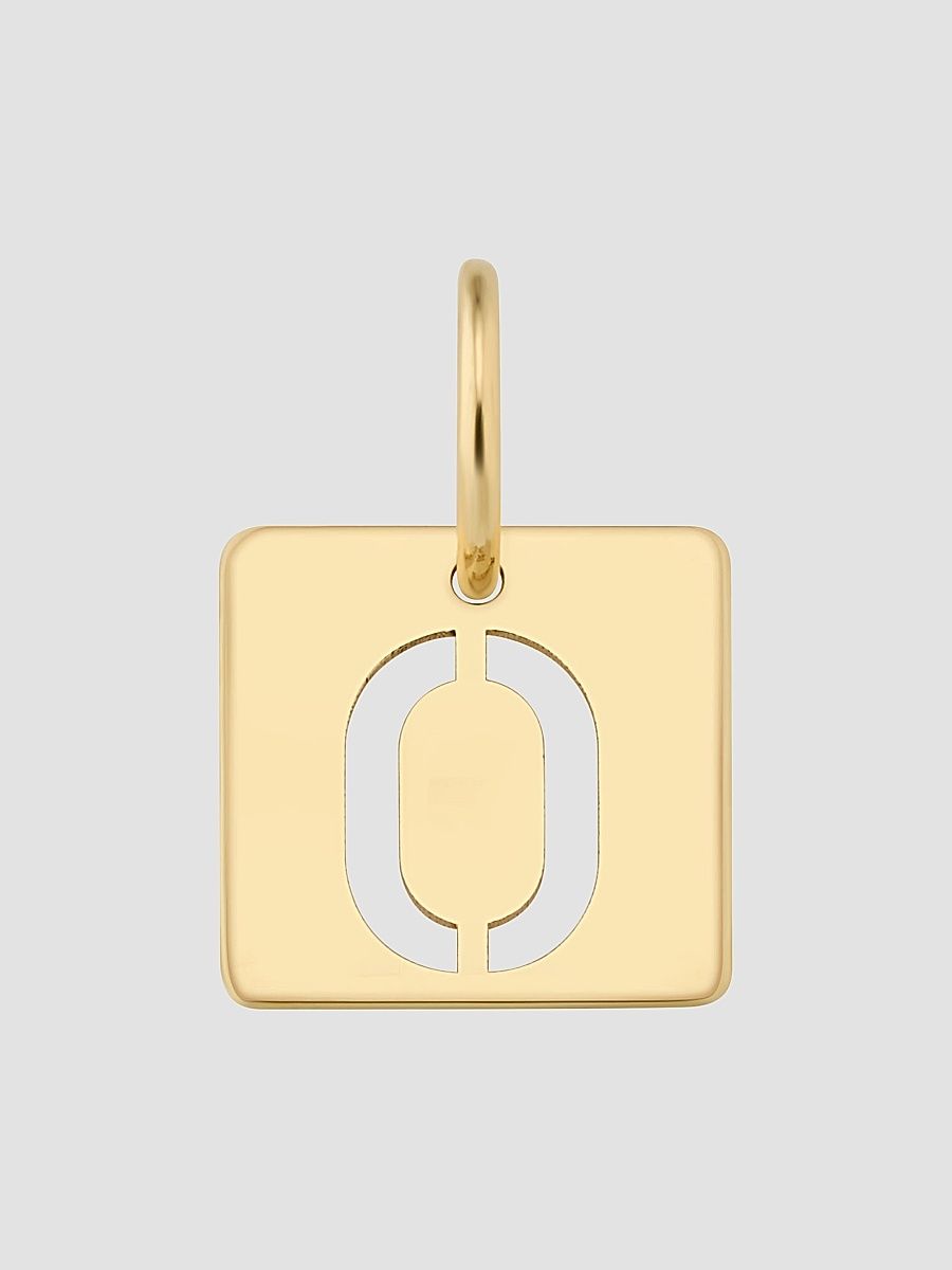 Oradina Women's 14K Yellow Gold Initial Tile Pendant Charm - Letter O