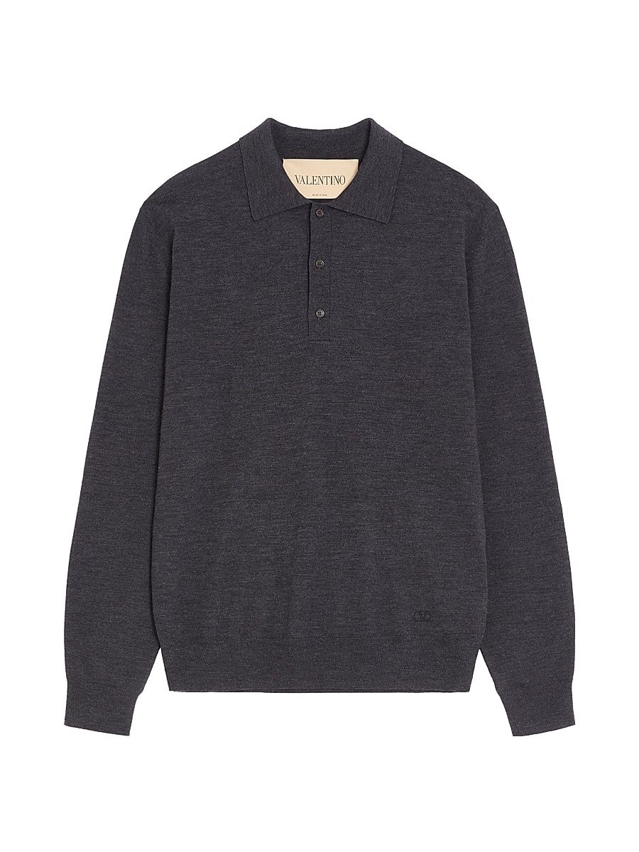 Men's Wool Polo Shirt with VLogo Embroidery - Dark Grey - Size Small