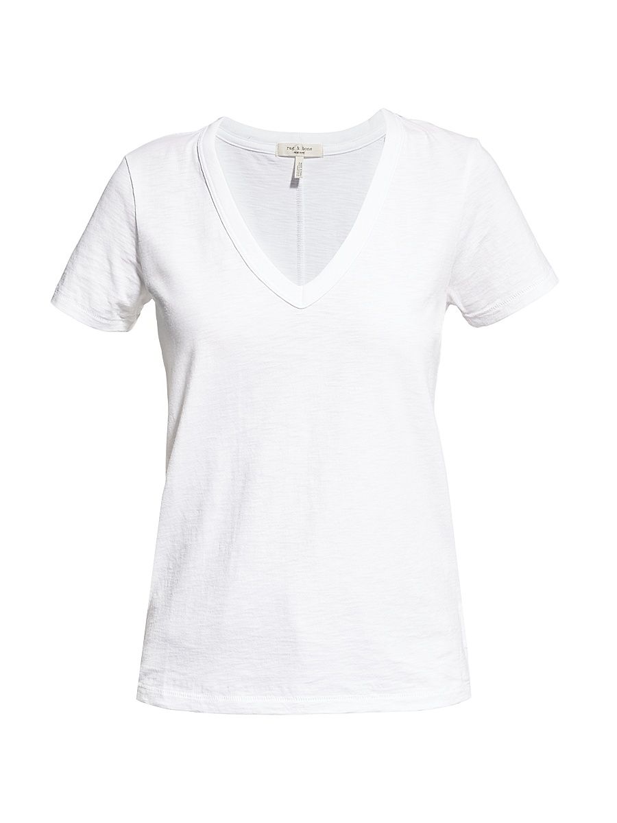 Women's V-Neck Cotton Tee - Bright White - Size XL