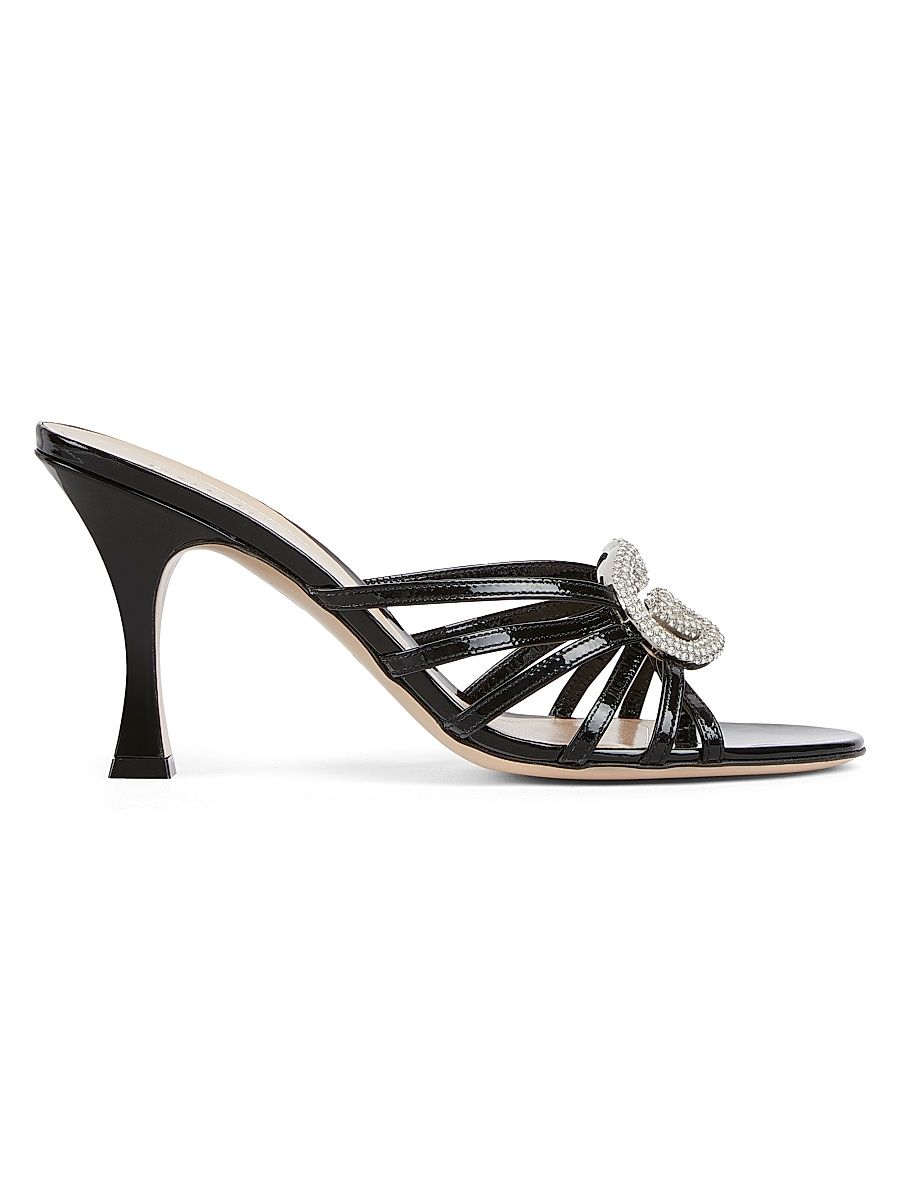 Women's Alicia 85MM Logo-Crystal Patent Leather Sandals - Nero - Size 11