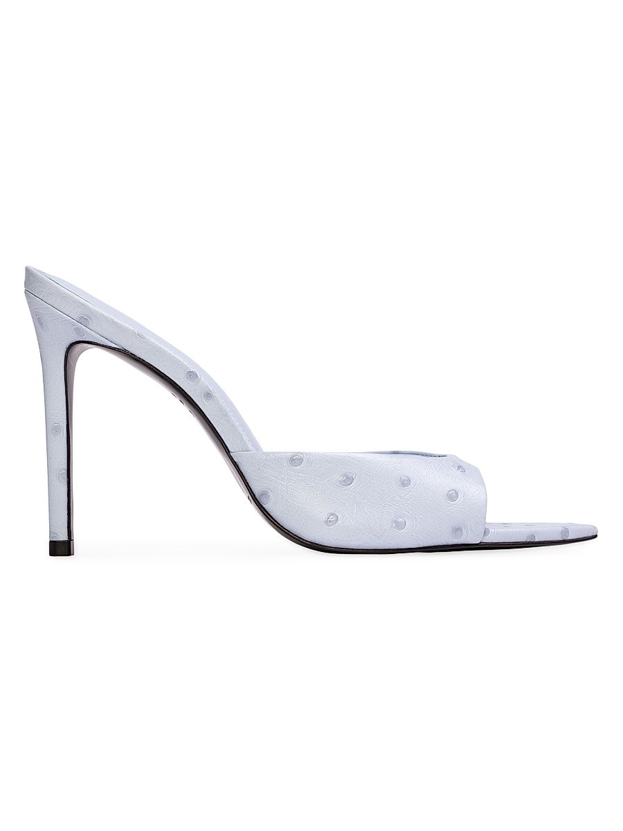 Women's Brea 100MM Ostrich Mules - Sky Ostrich Leather - Size 10