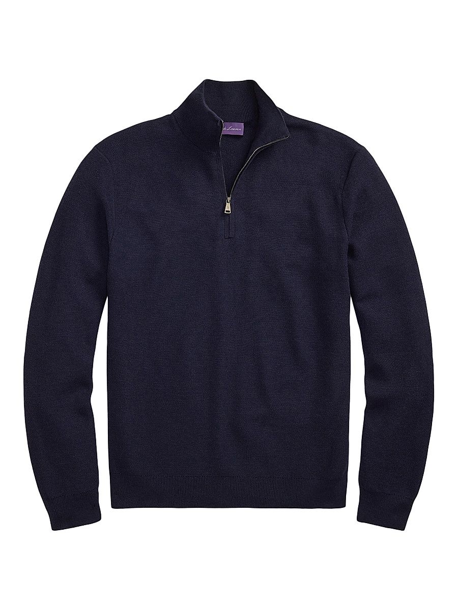Men's Piqué-Knit Wool Quarter-Zip Sweater - Classic Chairman Navy - Size XXL