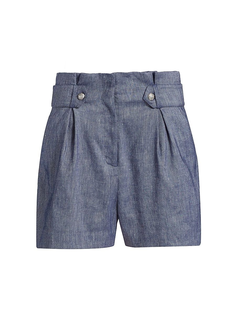 Women's Runo Linen-Blend High-Waisted Shorts - Blue Melange - Size 16
