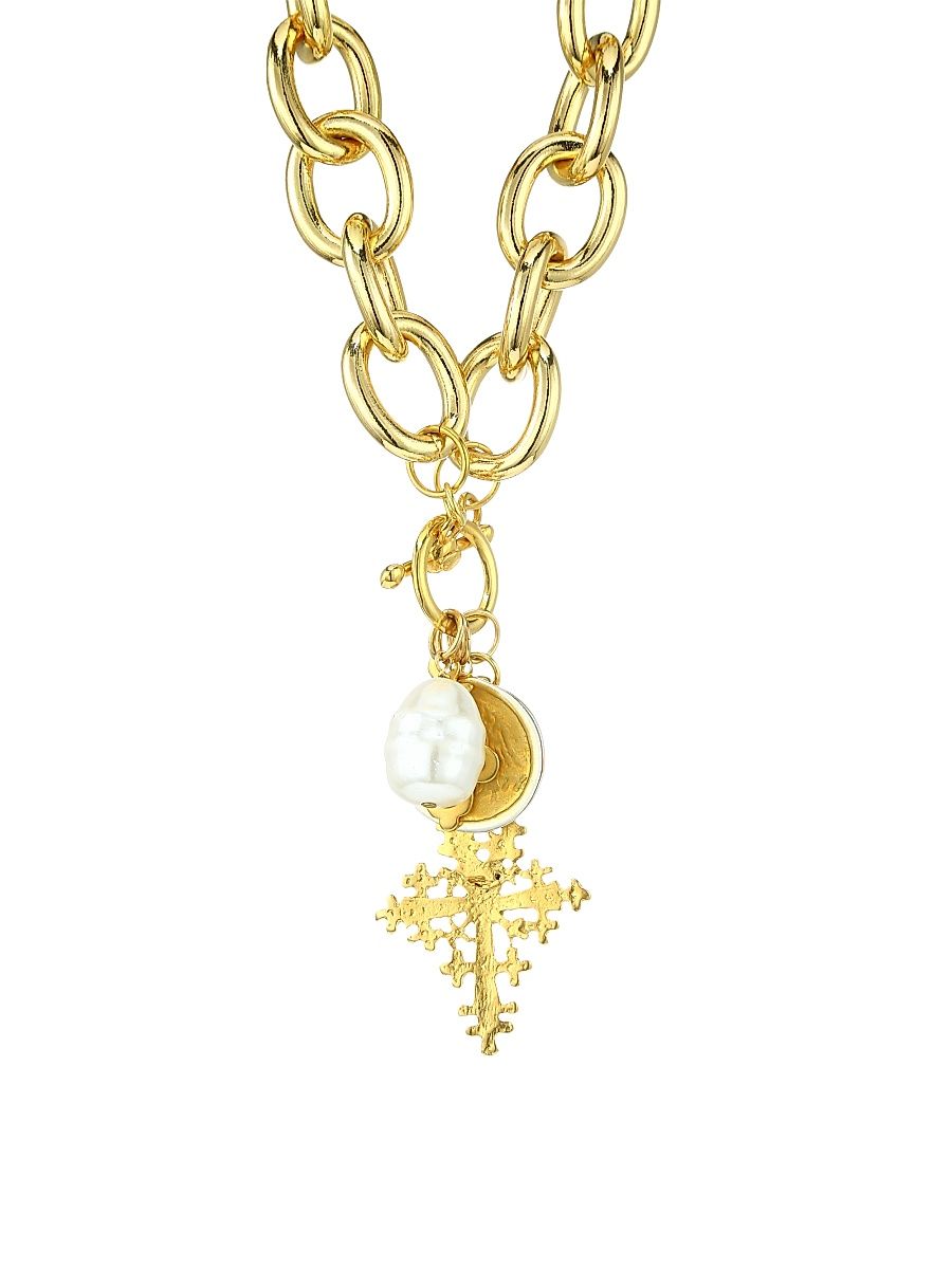 Women's 22K Yellow Goldplated & Faux Pearl Heart Pendant Necklace - Gold