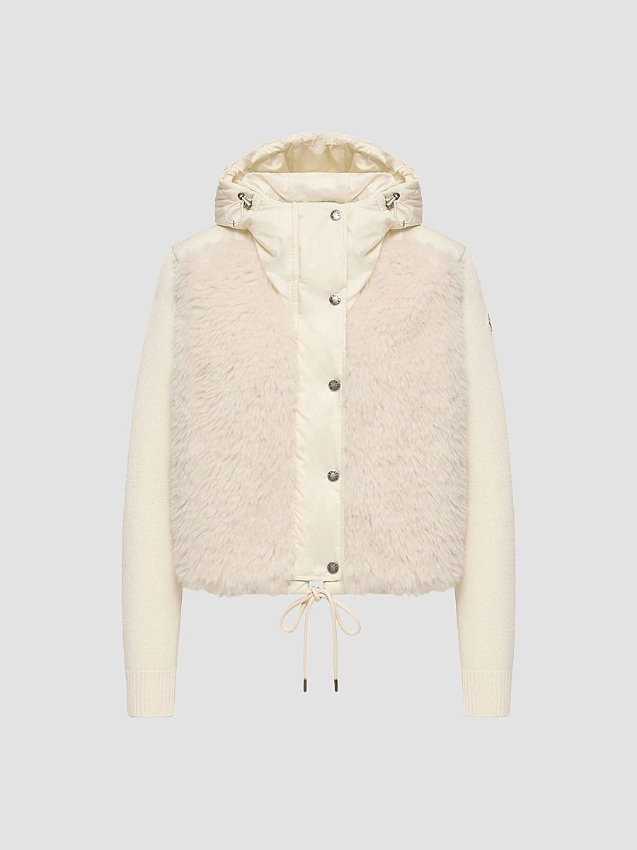 Women's Down-Filled Cardigan in Wool and Cashmere Blend - White - Size XS