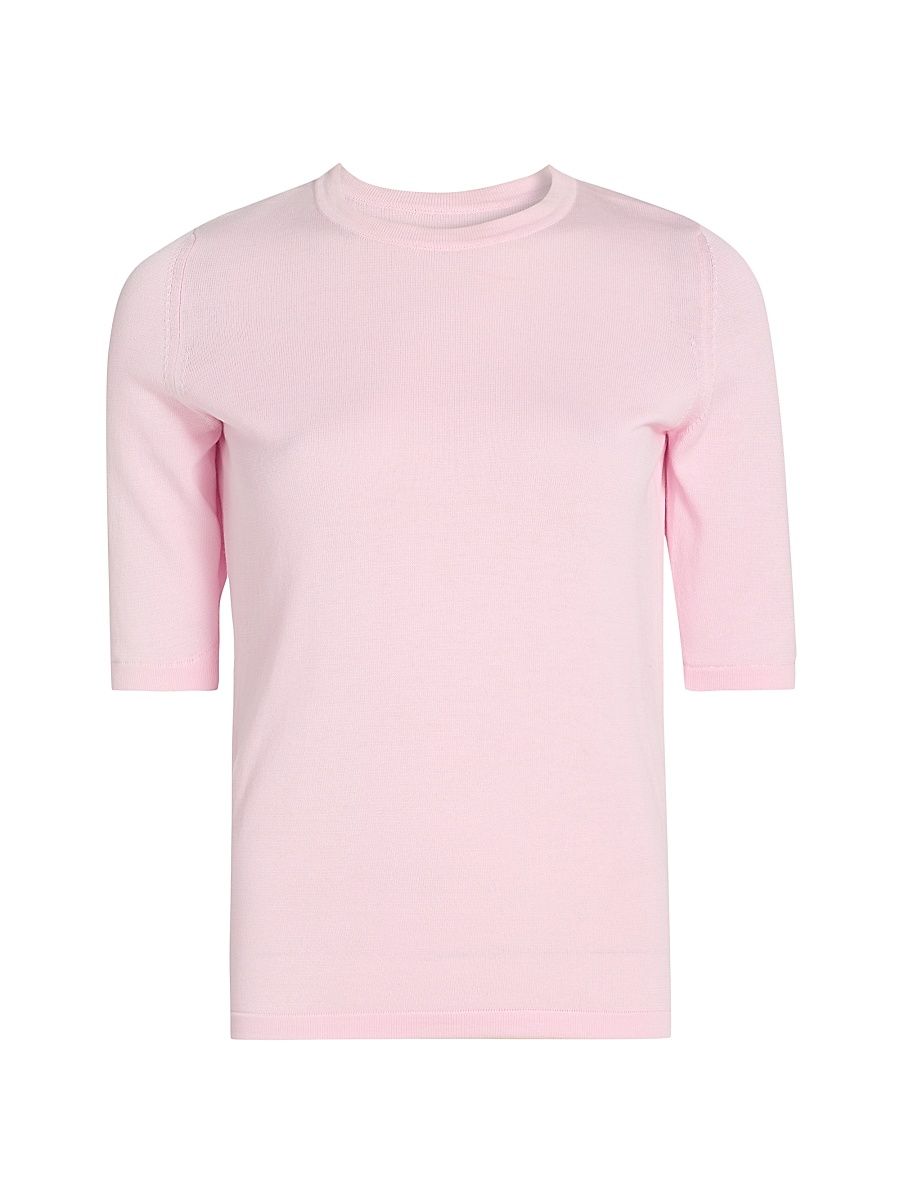 Women's Tulle-Cuff Cotton Top - Rosa Petalo - Size 10