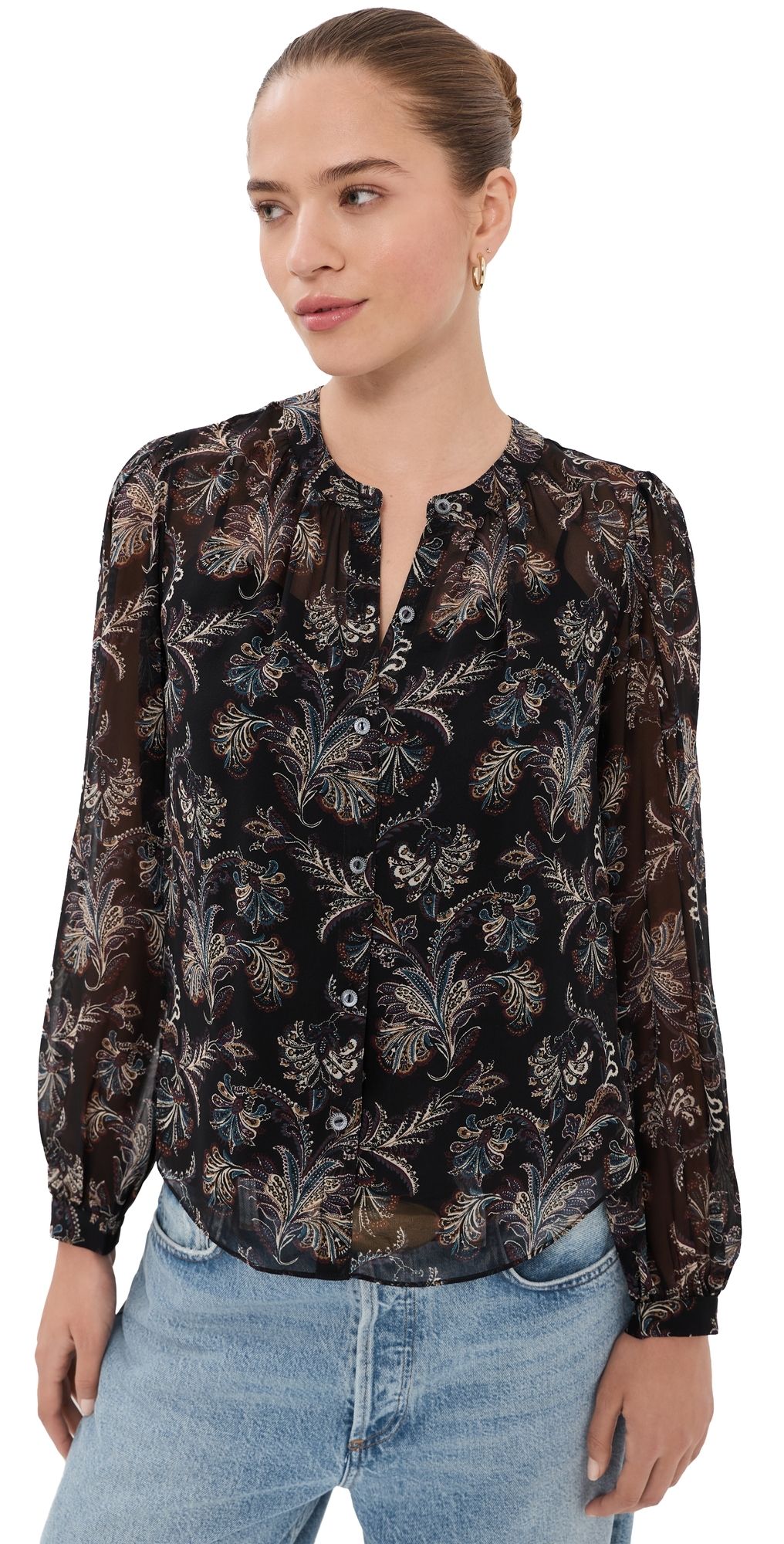 Veronica Beard Ashlynn Silk Blouse Black multi 12