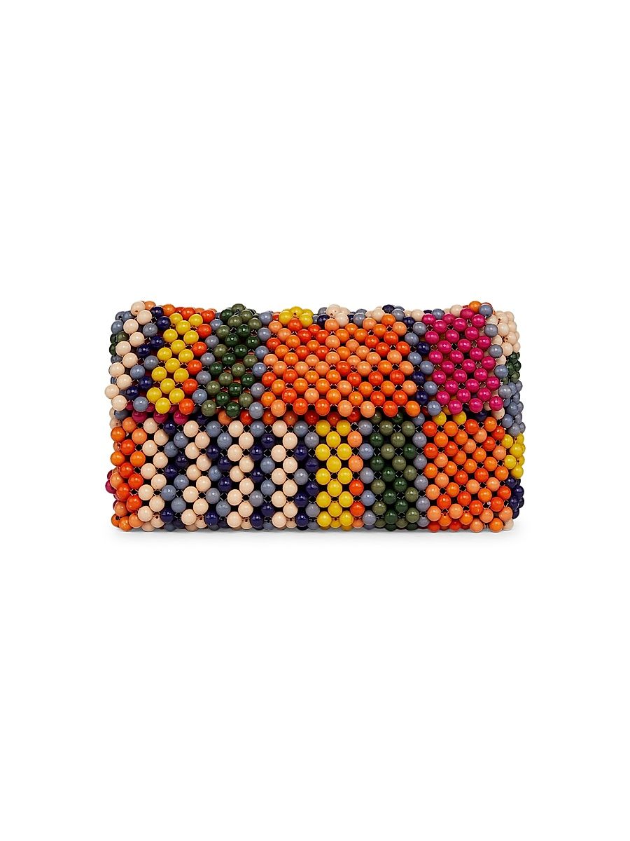 Women's Beaded Leather Shoulder Bag - Multi Bayadere Stripe