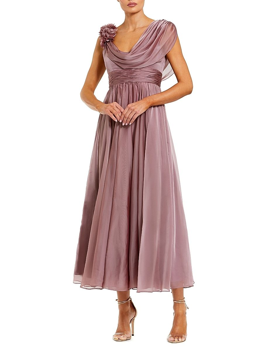 Women's 3D Floral Cowlneck Midi-Dress - Antique Rose - Size 8