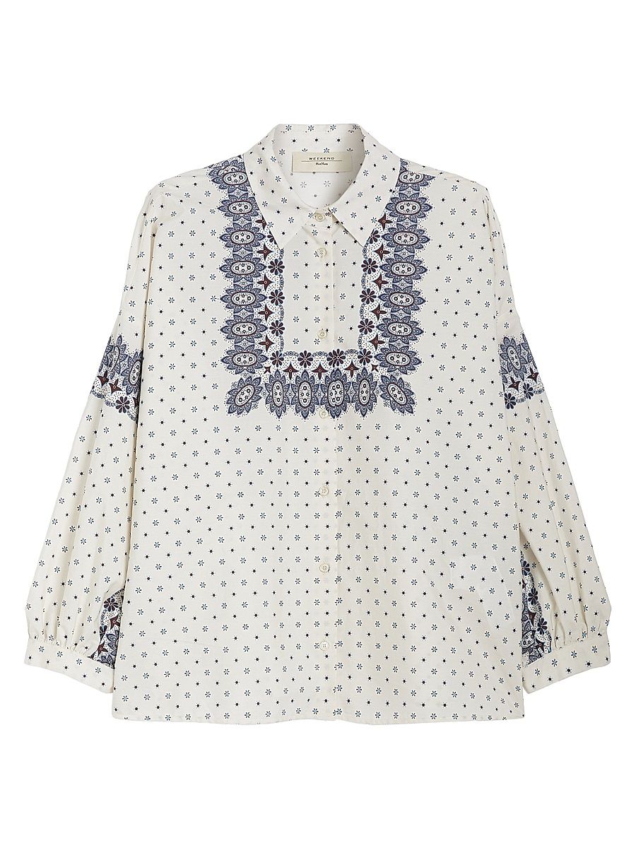 Women's Cotton Poplin Shirt - Ivory Embroidery - Size 16