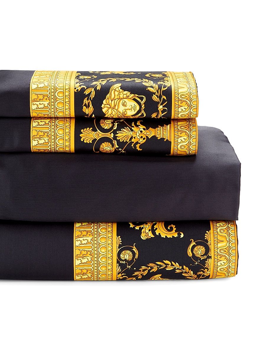 Barocco Cotton 280-Thread Count 4-Piece Sheet Set - Black Gold - Size Queen