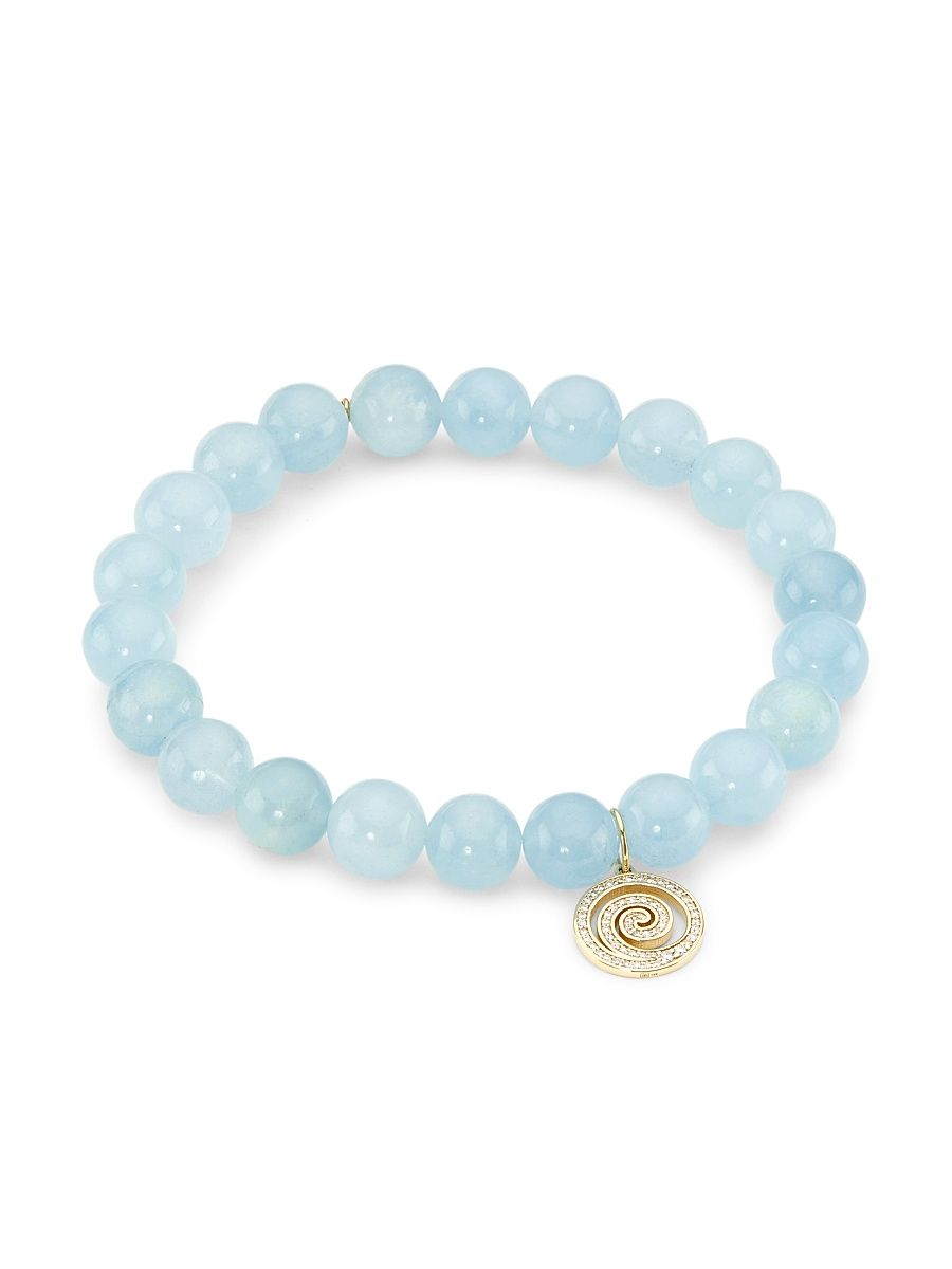 Women's 14K Yellow Gold, Aquamarine, & Diamond Beaded Bracelet