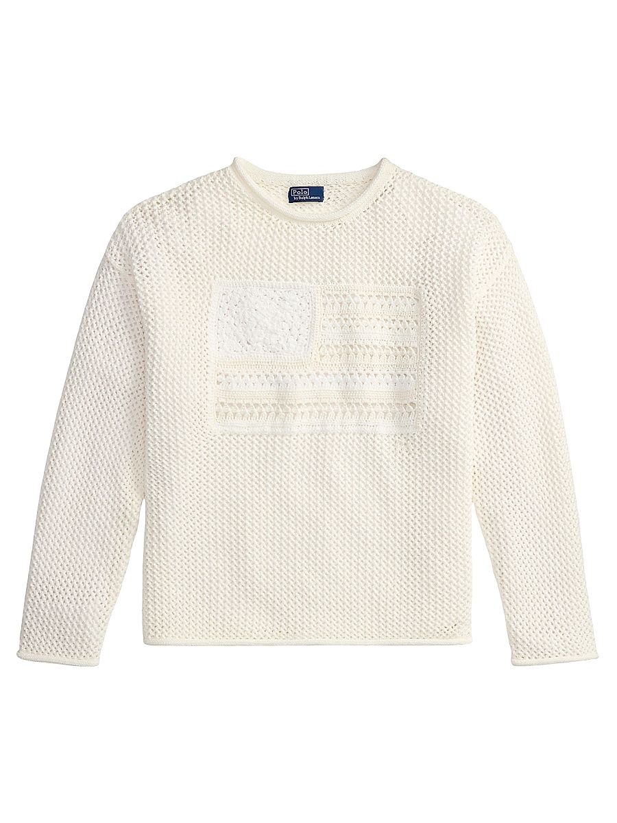 Women's Tonal Flag Pointelle Sweater - White Multi - Size XXL