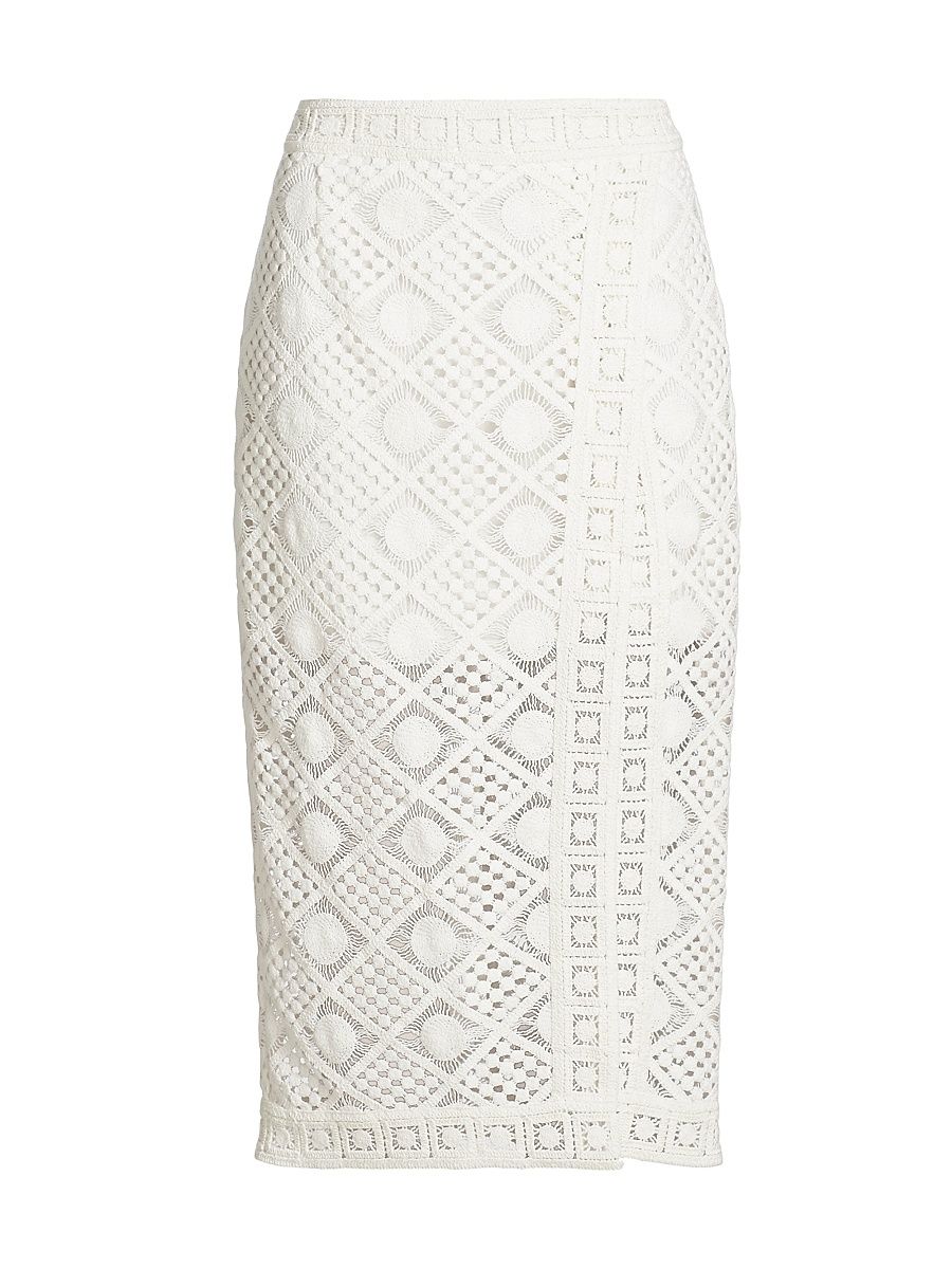 Women's Diamond Crochet Slit Skirt - White - Size 10