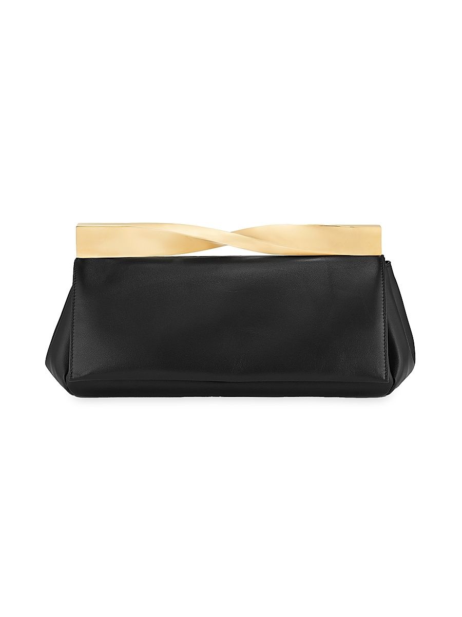 Women's Twist Satin Clutch - Black Light Gold