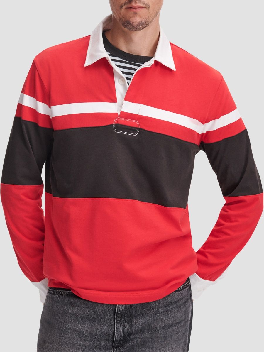 rag & bone Men's Striped Cotton Rugby Shirt - Red Multi - Size XS