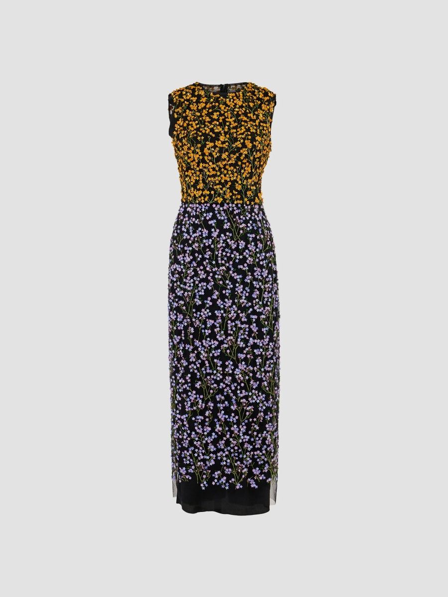 Carolina Herrera Women's Floral Crewneck Column Midi Dress - Wisteria Multi - Size 14