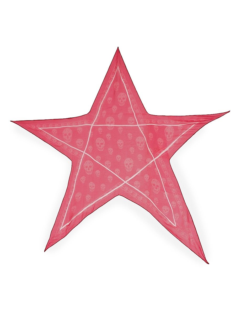 Women's Skull Star Silk Scarf - Raspberry Ivory